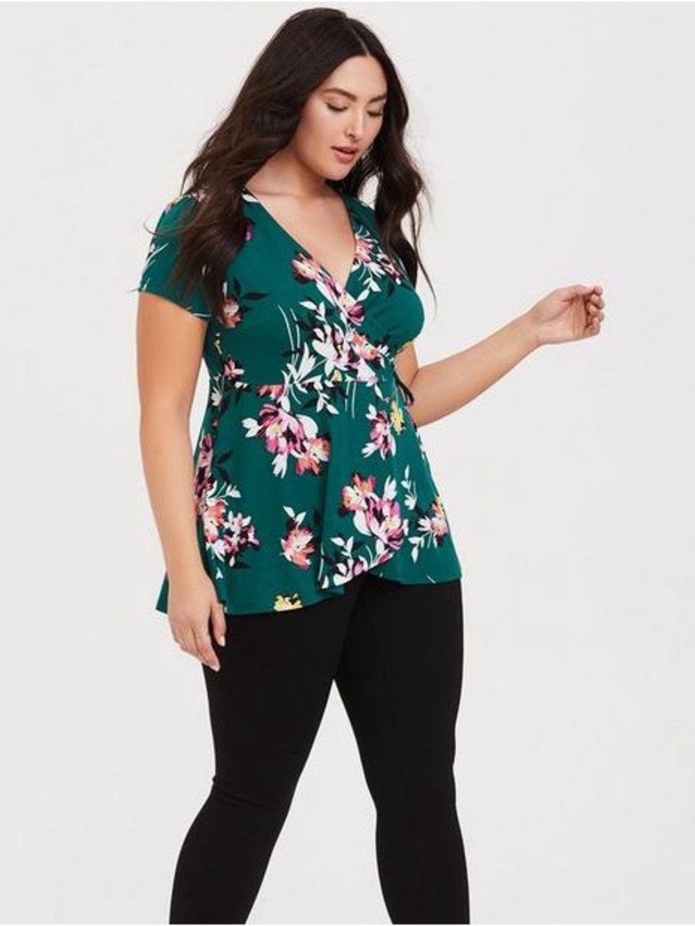 torrid Teal Floral Split-Front Peplum Top